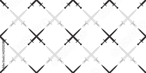 black white cross sword seamless pattern