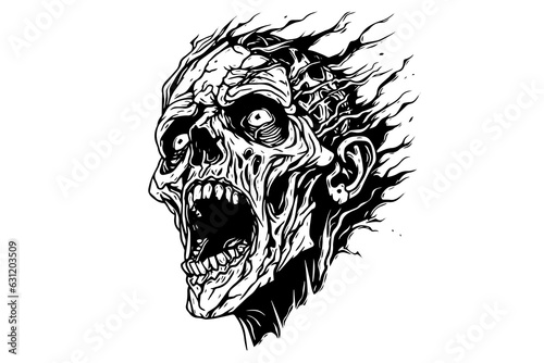 Canvas-taulu Zombie head or face ink sketch