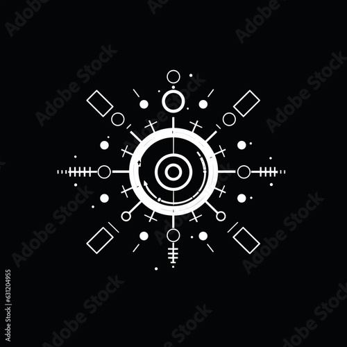 Digital technology, social network, global connection, simple business logo. White icon on black background. Vector illustration.