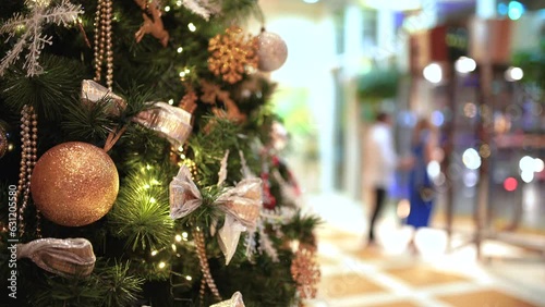 Christmas tree in modern hotel during Christmas Day.