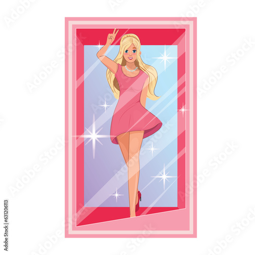 Pretty doll in the pink dress. 