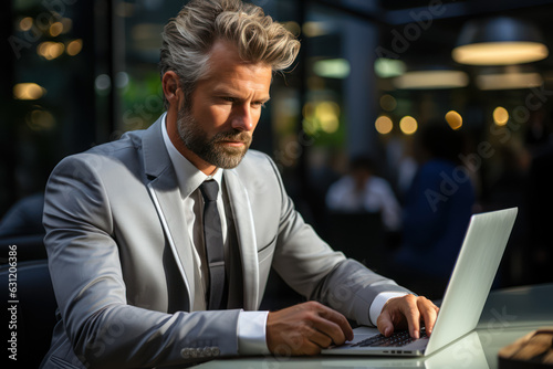 Working and taking care for business, a serious man poses for a session as a businessman. Business and fashion concept. Generative Ai.