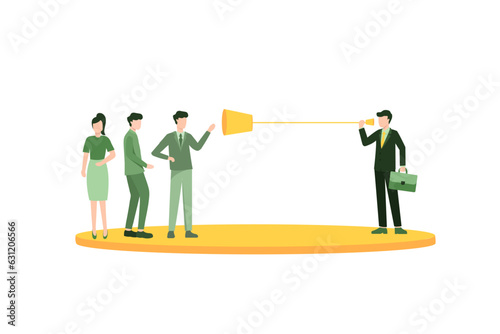 Vector illustration of Effective communication, clear and concise message, leadership skill to communicate with team concept, confidence businessman manager talk with team in clear discussion meeting.