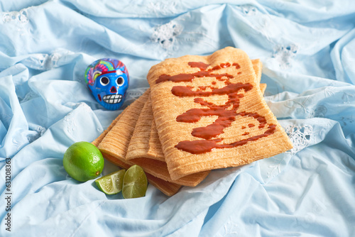 Snack made with wheat flour called chicharron or duro. Mexican food photo