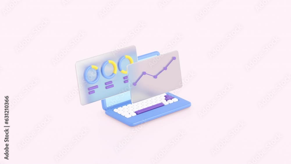 3d animation of laptop and graphics, Financial diagram and charts ...