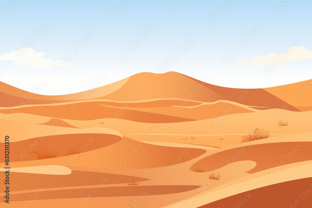 Desert. Beautiful landscape of sand dunes. Desert wild panoramic landscape. Vector illustration. Desert. Beautiful landscape of sand dunes. Desert wild panoramic landscape. Vector illustration.