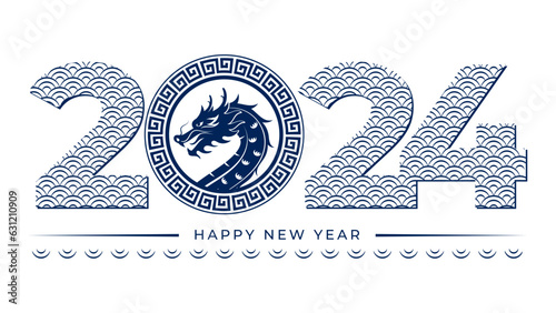 2024 Number design, year of the dragon zodiac with Dragon illustration