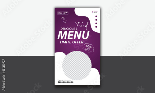 Food instagram story post template design. Suitable for Social Media Post Restaurant and culinary Promotion. Set of Editable sale banners with purple background color with stripe line shape vector.