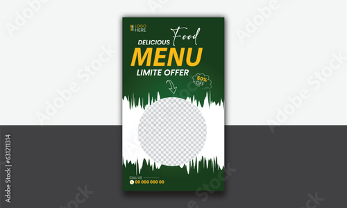 Food instagram story post template design. Suitable for Social Media Post Restaurant and culinary Promotion. Set of Editable sale banners with green background color with stripe line shape vector.