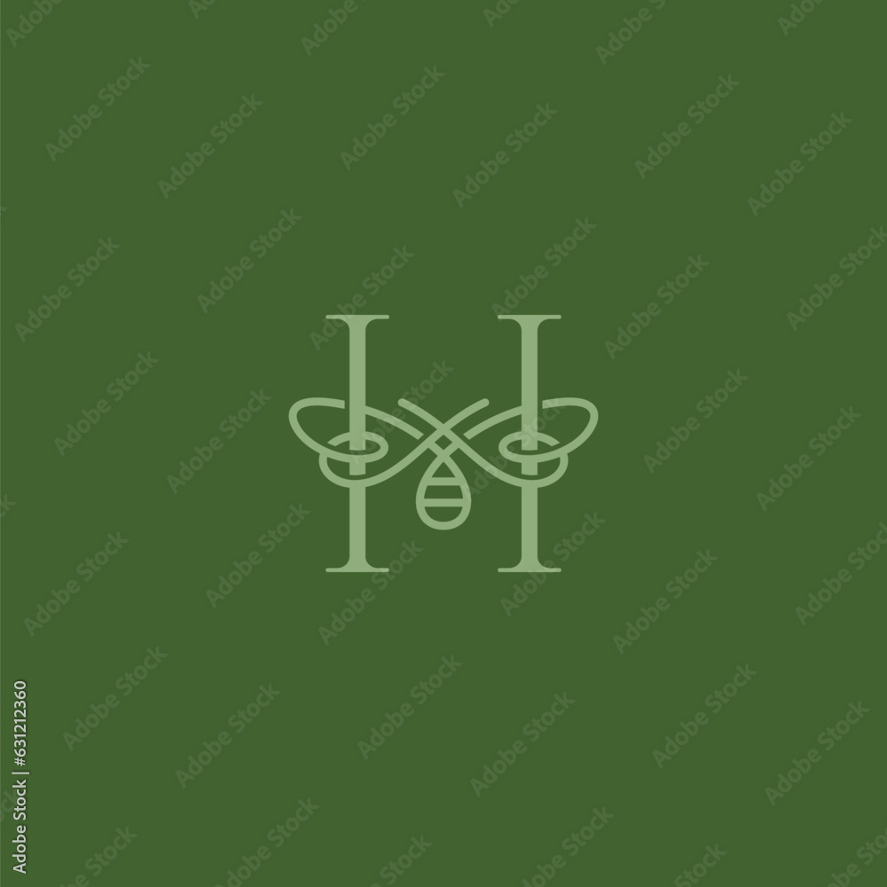 luxury letter H and bee for beekeeping logo design luxury letter H and bee for beekeeping logo design