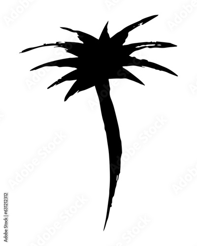 Palm tree hand painted with brush. Doodle cartoon coconut palmtree icon isolated on white background