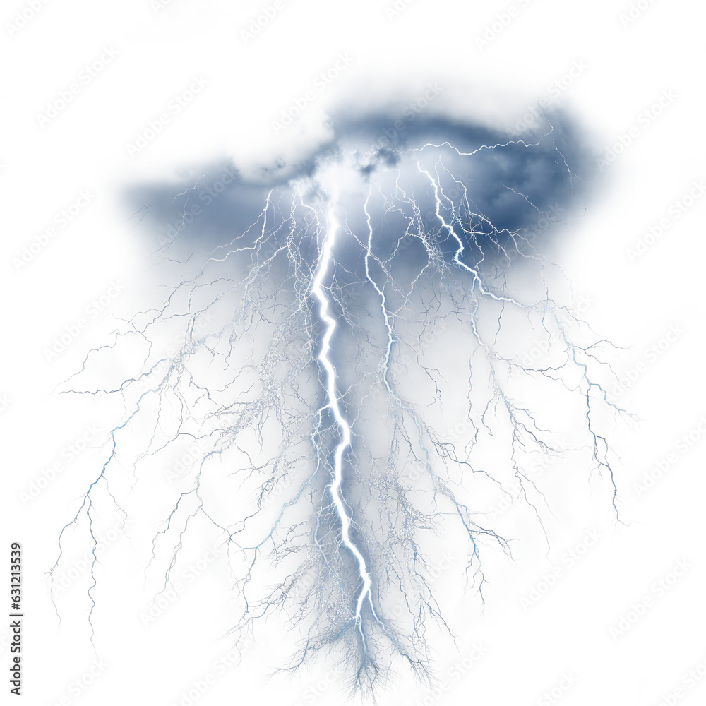 Lightning Strike and Thunder Clipart PNG isolated on Transparent Background. - obrazy, fototapety, plakaty 