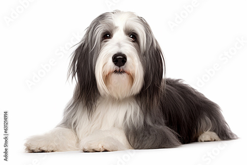 Bearded Collie dog on white background