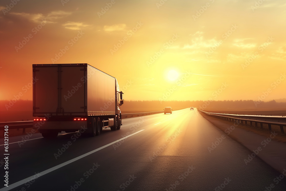 Logistics import export and cargo transportation on sunset. Generative AI. Logistics import export and cargo transportation on sunset. Generative AI.