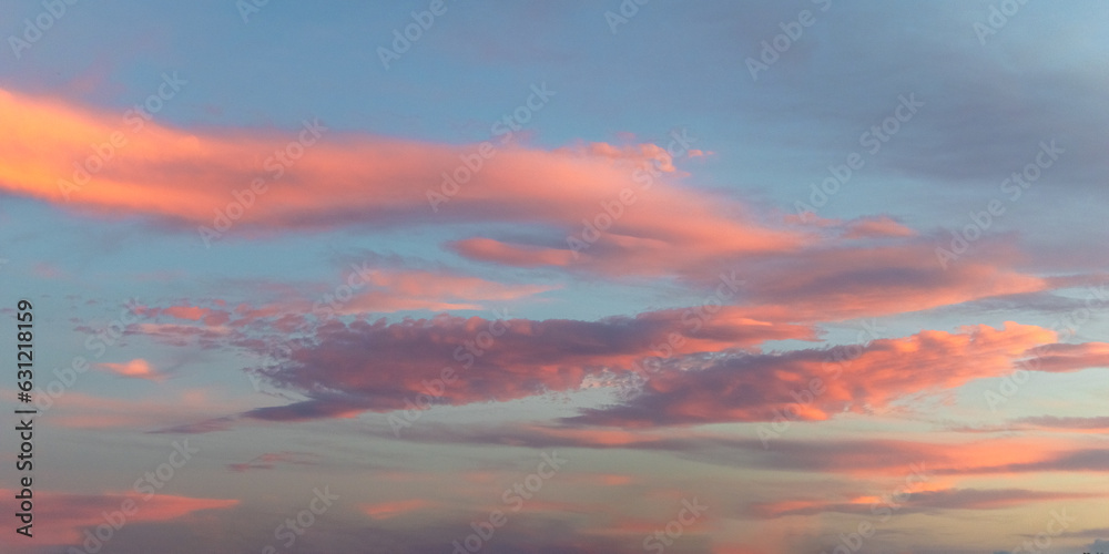 Sunset blue sky with pink clouds, pastel evening colors, ideal for sky replacement in photography