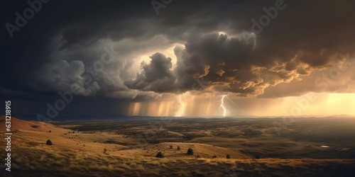 Storm clouds , dramatic dark sky over the rural field landscape