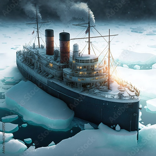 Fotografia, Obraz Steam ship stuck in the ice