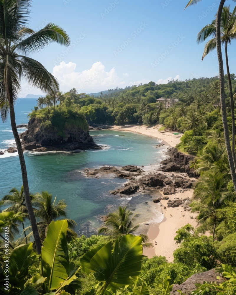 There is an aerial view of sandy beach and ocean with waves. (Generative AI) There is an aerial view of sandy beach and ocean with waves. (Generative AI)