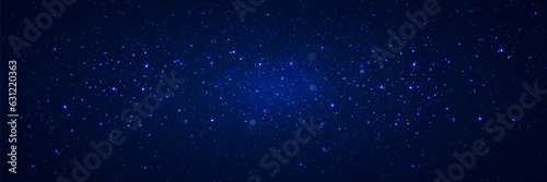 Abstract background. Beautiful blue starry sky. The stars glow in total darkness. Fantasy galaxy. Shiny magical dust particles. Vector illustration 