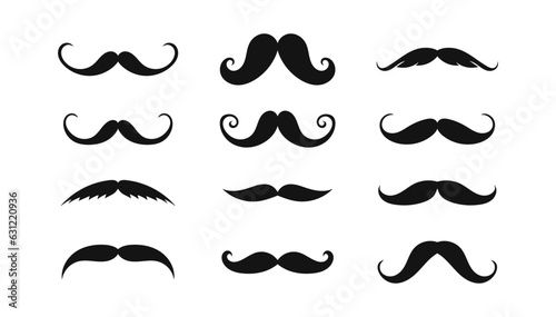 Set of mustaches symbols. Black silhouettes drawing mustache. Men s mustaches  hipster  gentleman like barbershop. Vector Illustration.