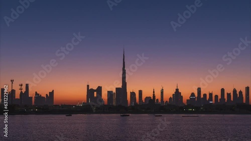 4K Timelapse - City Skyline and cityscape at sunrise in Dubai UAE.