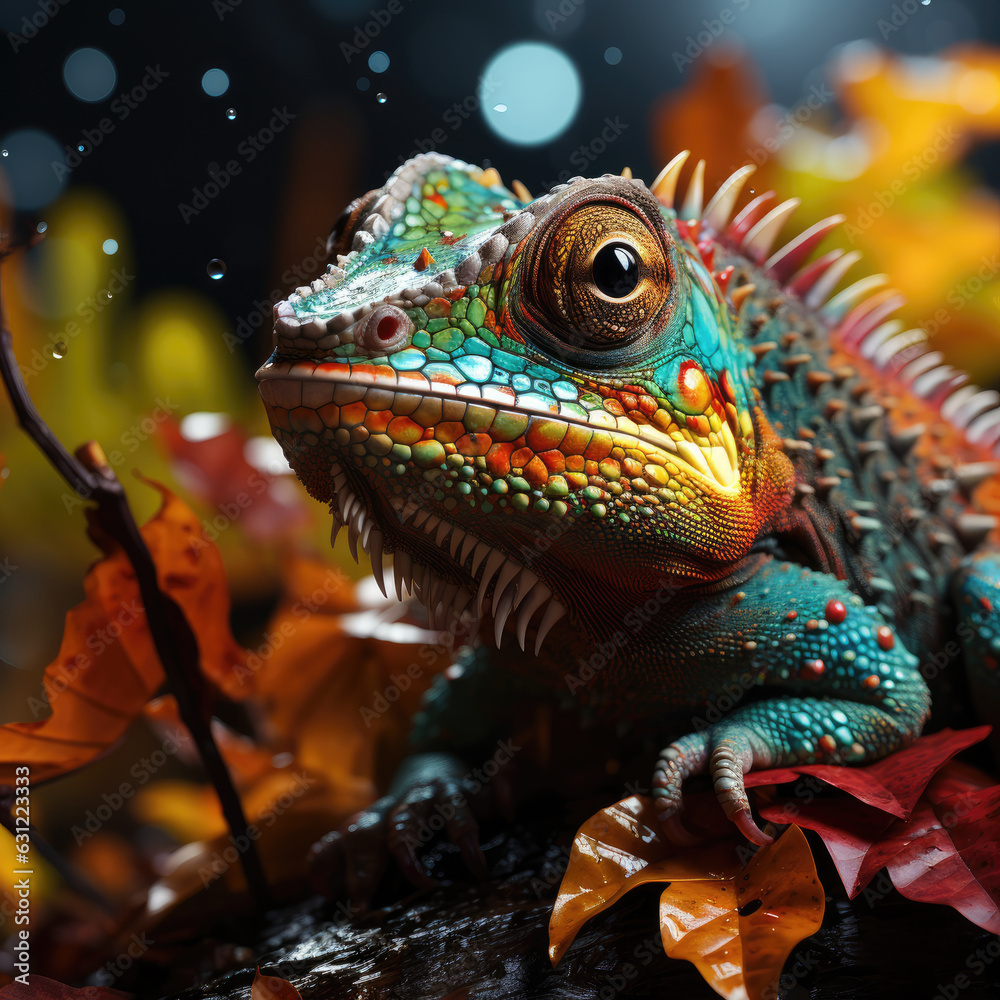 Serious chameleon in rainy weather Serious chameleon in rainy weather