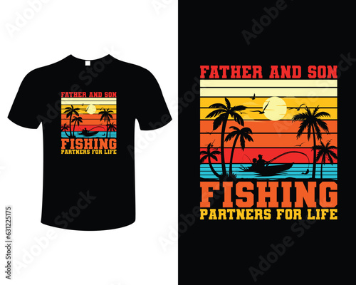 Fishing Illustration Vintage Typography Vector T-shirt Design Template