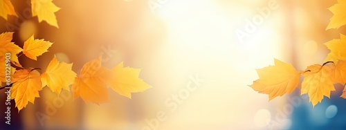 Beautiful blutrred gentle universal natural light autumn background with yellow leaves in park and blurred bokeh