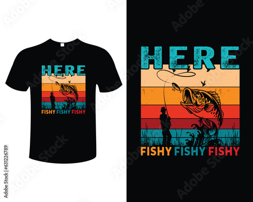 Fishing Illustration Vintage Typography Vector T-shirt Design Template