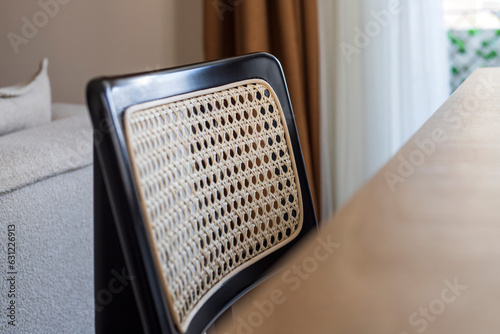 Closeup of chair with rattan, Beautiful texture surface , rattan pattern. Minimalist home decor. 