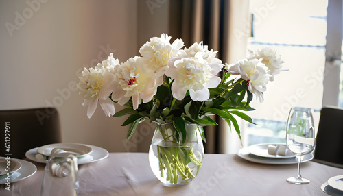 Fototapeta Naklejka Na Ścianę i Meble -  White peonies flowers in vase