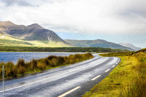 Connemara National park scenic landscape road in Ireland