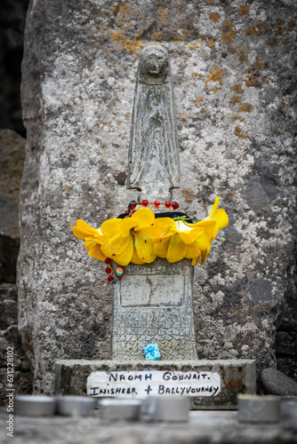 Worship statue at old Church ruins at Inisheer Aran Island Ireland
