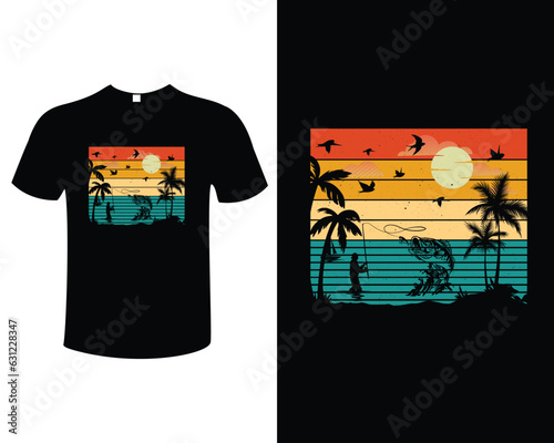 Fishing Illustration Vintage Typography Vector T-shirt Design Template