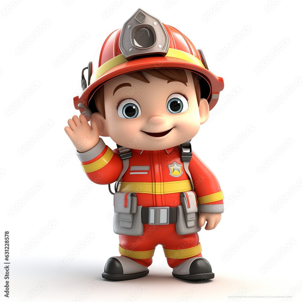 3d firefighter cartoon on white 3d firefighter cartoon on white