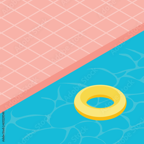 Swimming pool poster or banner. Vector isometric illustration in trendy flat style. Water ring or life buoy on a water. Summer holidays or vacation.