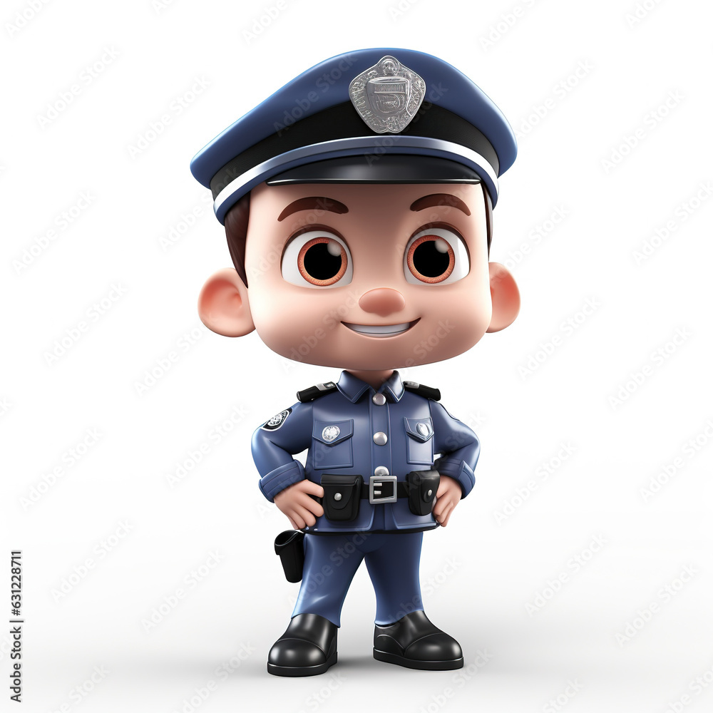 3d officer cartoon character on white