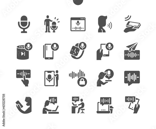 Voice functions. Start recording. Voice message. Speak, technology, recording, communication, internet, app and network. Vector Solid Icons. Simple Pictogram