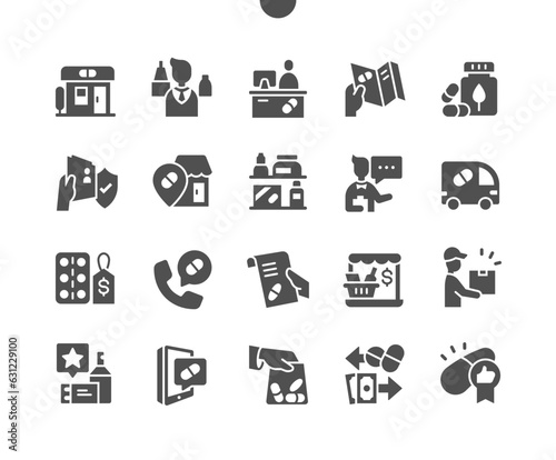 Pharmacy. Herbal pill. Delivery medicines. Online pharmacy. Health care, medical and medicine. Vector Solid Icons. Simple Pictogram