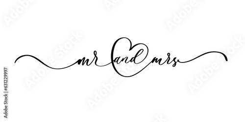 MR and MRS hand lettering, vector illustration. Hand drawn lettering card background. Modern handmade calligraphy. Hand drawn lettering element for your design.