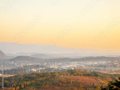 Natural viewpoint, mountains, hills, forests and river under morning mist in Chiangrai, Thailand © jeafish