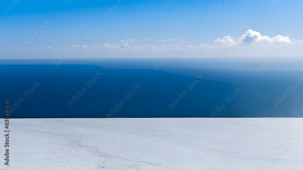 White marble podium with sea view on background. High quality photo stock