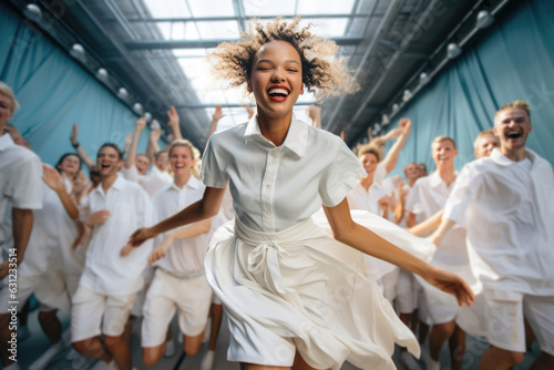 Group Of People Dressed In White Dancing photo