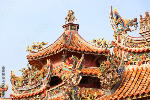 Amazing Decorated Roofs of Sian Lo Tai Tian Kong Chinese Buddhist Temple in Samut Prakan Province, Thailand
