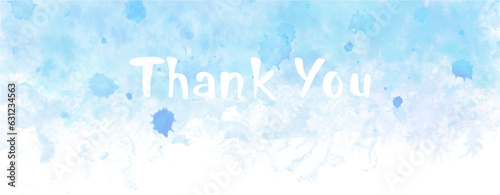 Vector text thank you in white color on the blue background hand-drawn vintage, Thank you calligraphy for greeting cards, stickers, banners, prints