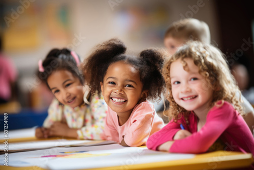 Smiling Diverse Kids Learning Together In The Classroom