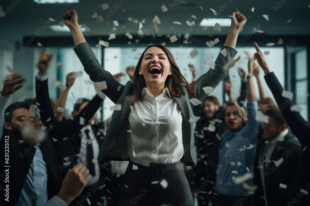 Woman Celebrating Her Promotion With Colleagues At The Office