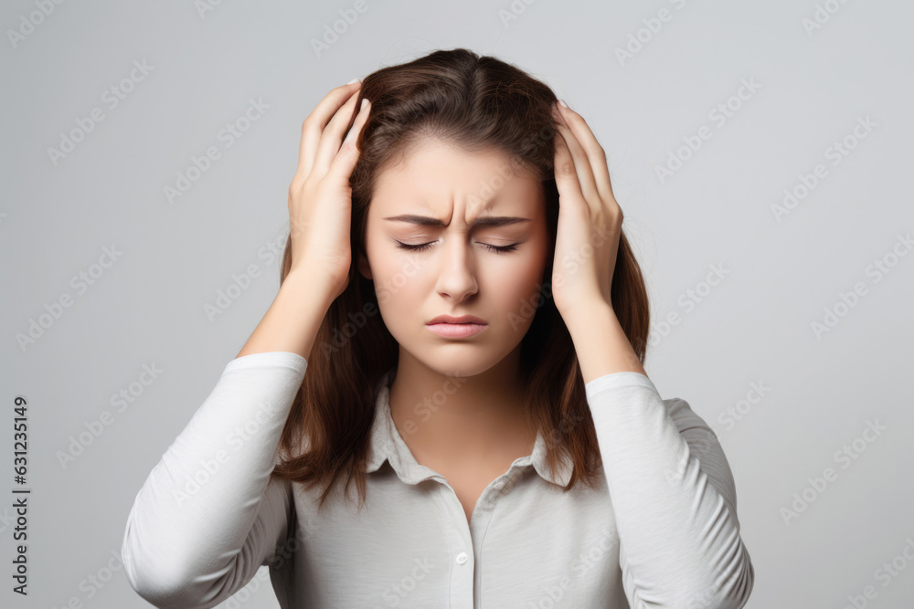 Woman Holding Her Head With Both Hands. Headache Woman Holding Her Head With Both Hands. Headache