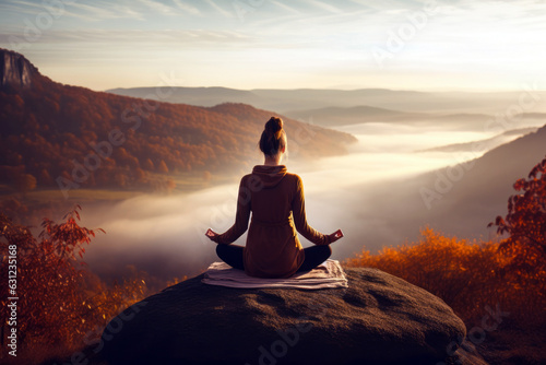 Woman Practices Yoga On Peaceful Autumn Hilltop