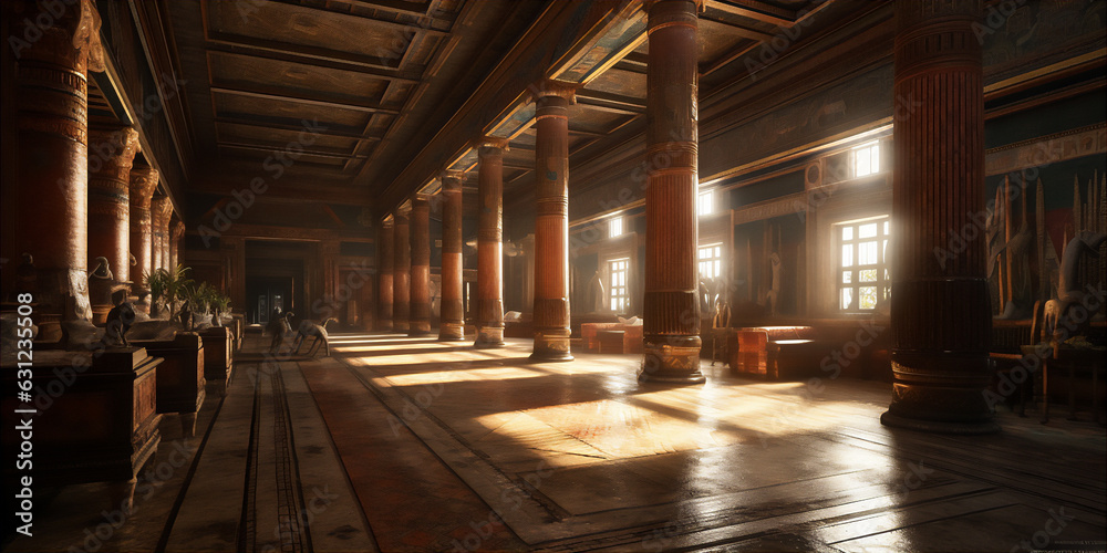 AI generative image of ancient Egyptian palace with columns, and mystical aura